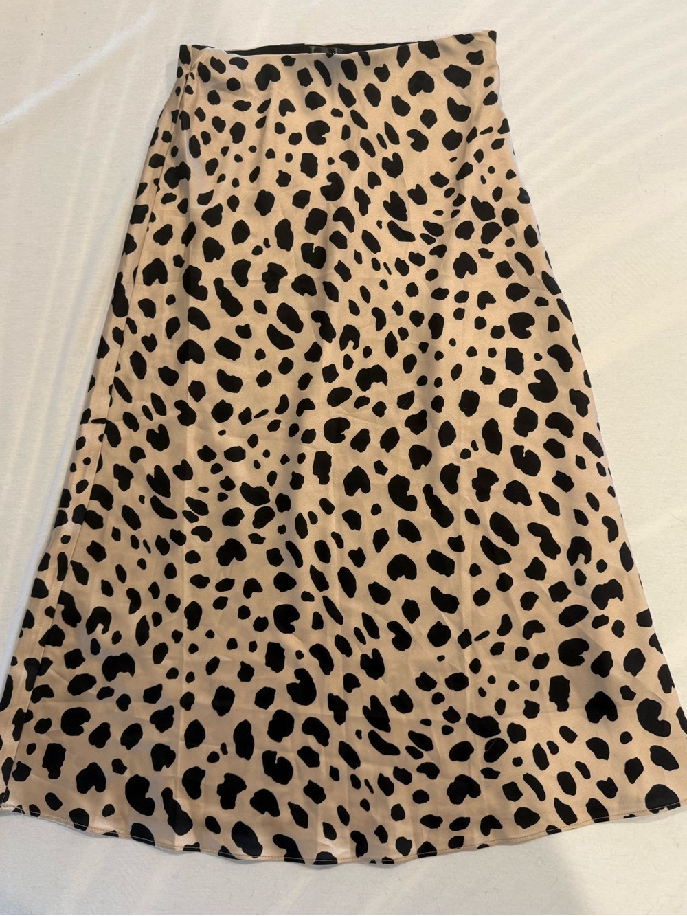 Aqua Beige Midi Skirt with Black Spot Print